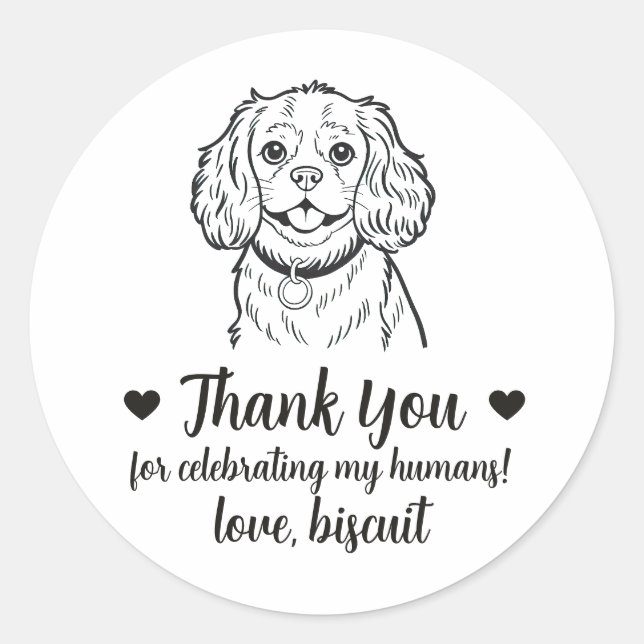 Custom Cavalier Spaniel Dog Wedding Favour Sticker (Front)