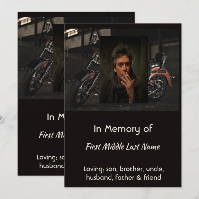 Custom Celebration of Life Service Invite Biker (Front/Back)