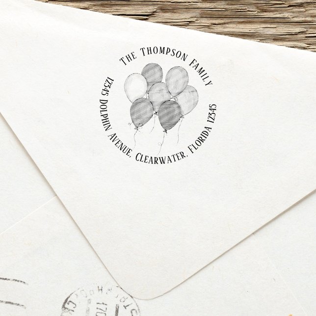 Custom Celebration Return Address  Self-inking Stamp (Birthday Balloons custom return address stamp.)