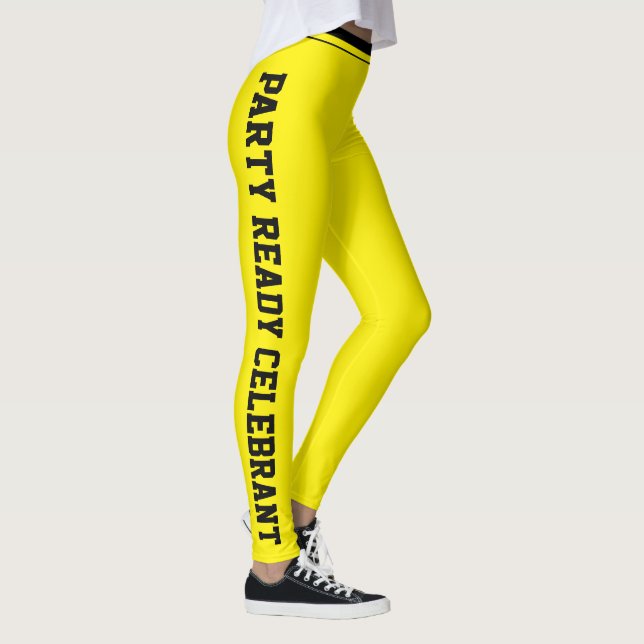 Custom Celebration Yellow Black Monogram Birthday Leggings (Right)
