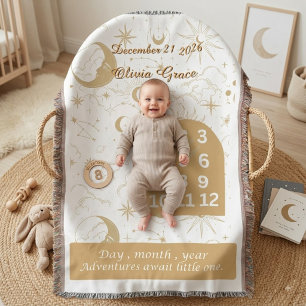 Custom Celestial Baby Milestone Boho Throw Blanket