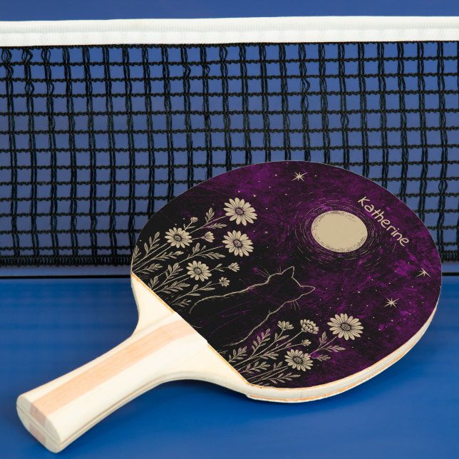 Custom Celestial Cat Floral Purple Ping Pong Paddle (Insitu)