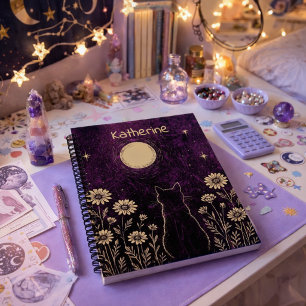 Custom Celestial Cat Moon Purple Notebook