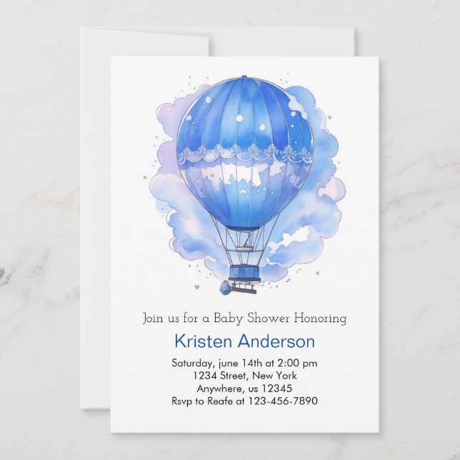 Custom Celestial Hot Air Balloon Boy Baby Shower Invitation (Front)