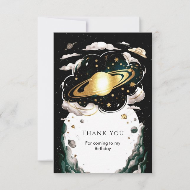 Custom Celestial Space Birthday Thank You Card (Front)