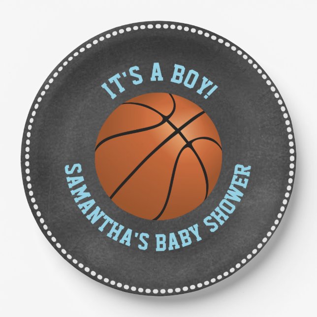 Custom Chalkboard Basketball Baby Shower Paper Paper Plate (Front)