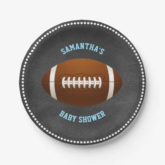 Custom Chalkboard FOOTBALL Baby Shower Paper Paper Plate (Front)