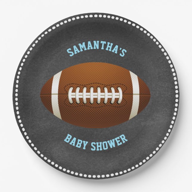 Custom Chalkboard FOOTBALL Baby Shower Paper Plate (Front)