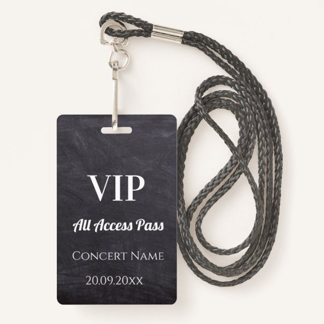 Custom Chalkboard Name Date VIP Access Pass ID Badge (Front with Lanyard)