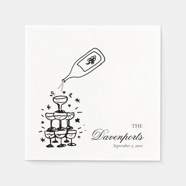 Custom Champagne Tower Bachelorette Bridal Wedding Napkin (Front)