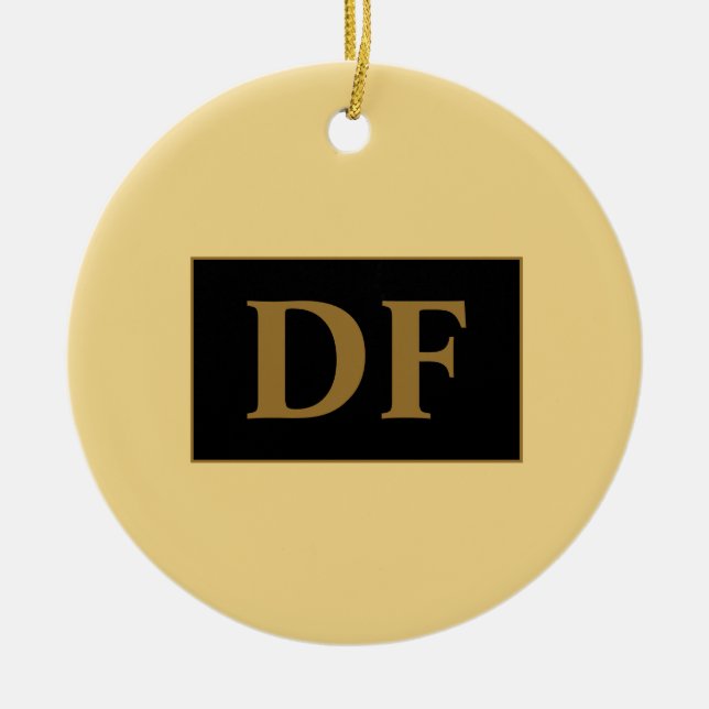 Custom Champagne With Gold Initials Ceramic Tree Decoration (Front)