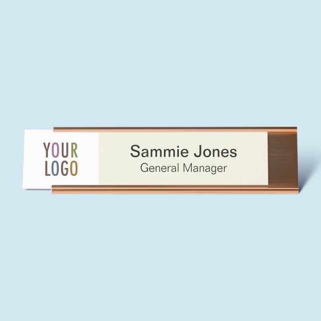 Custom Changeable Name Plate with Company Logo (MISOOK Name Plate with Logo for Desk, Door, or Wall)