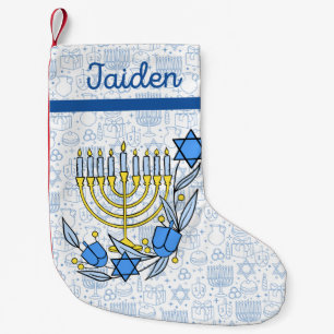 Custom Chanukkah Dreidel Candles Hanukkah Blue  Small Christmas Stocking