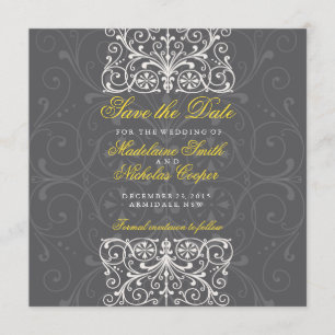 Custom charcoal and white vintage save the date