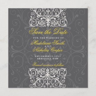 Custom charcoal and white vintage save the date