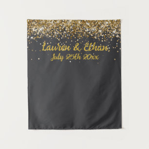 Custom Charcoal Gray Grey Gold Wedding Photo Booth Tapestry