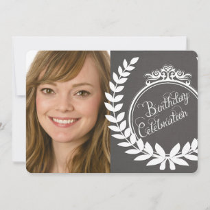 Custom Charcoal Linen Fern Photo Birthday Invite