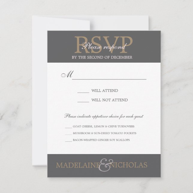 Custom charcoal modern wedding RSVP Card (Front)