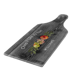 Custom Charcuterie Grey Wood Image Family Name Cutting Board