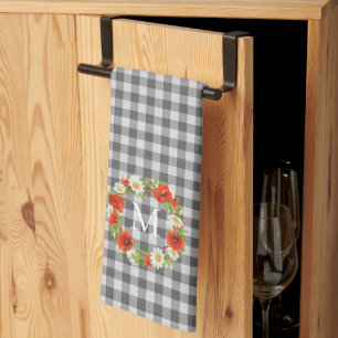 Custom Charming Spring Poppies And Daisies Wreath Tea Towel