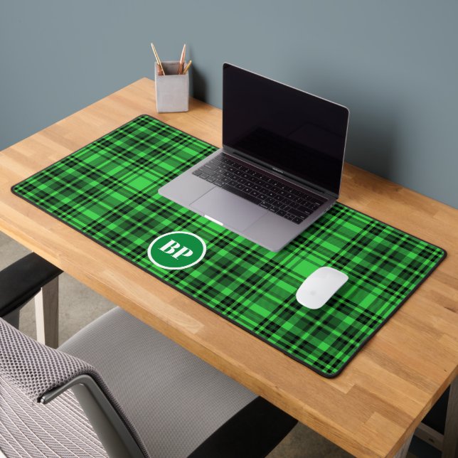 CUSTOM CHECK PLAID ELEGANT GREEN BLACK  DESK MAT (Office 2)