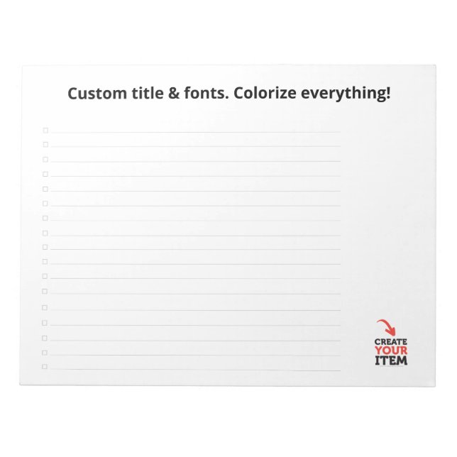 Custom CHECKLIST editable minimalist simple clean Notepad (Front)