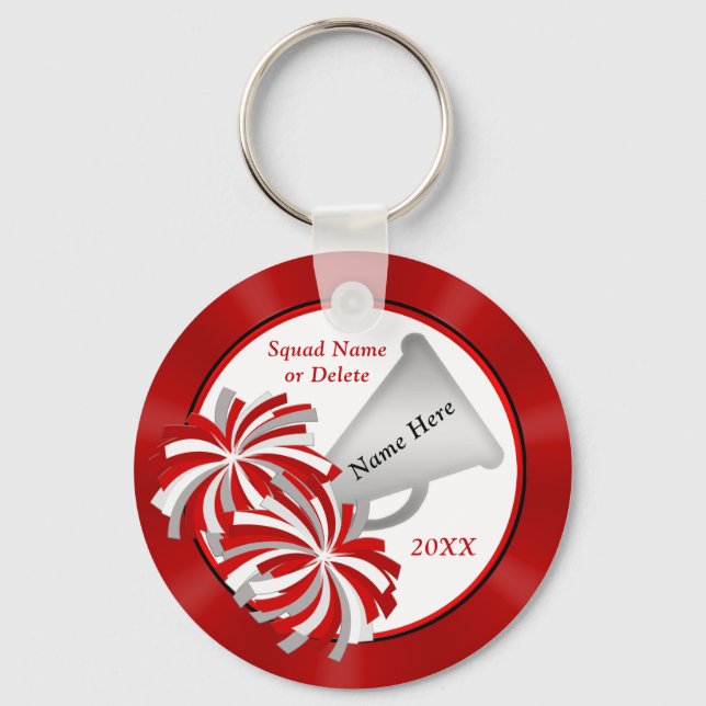 Custom, Cheerleader Keychains, Red, White, Black Key Ring (Front)