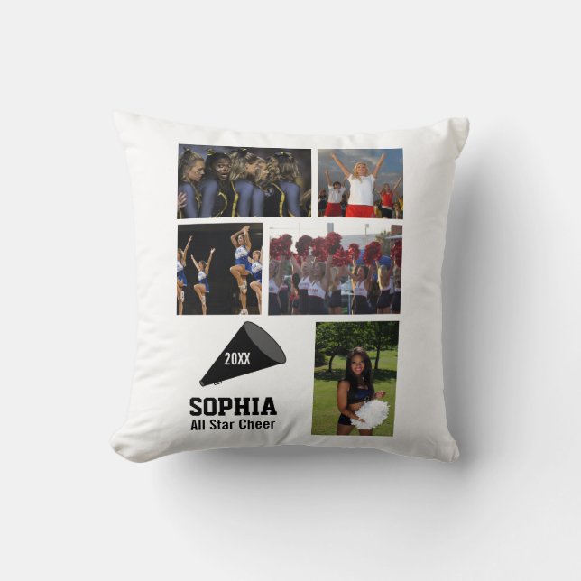 Custom Cheerleading Photo Collage Name Team Year Cushion (Front)