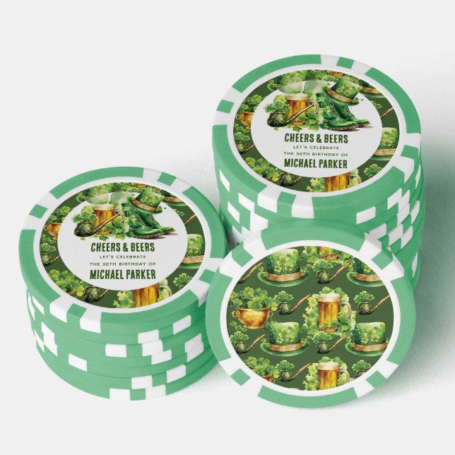Custom Cheers Beers Birthday St Patrick's Day Poker Chips (Stack)