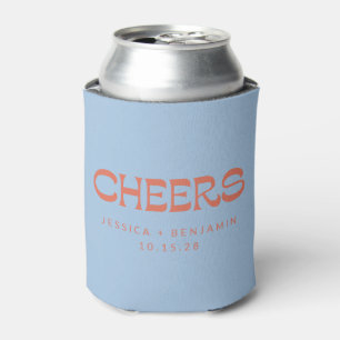 Custom Cheers Blue Terracotta Chic Modern Wedding Can Cooler