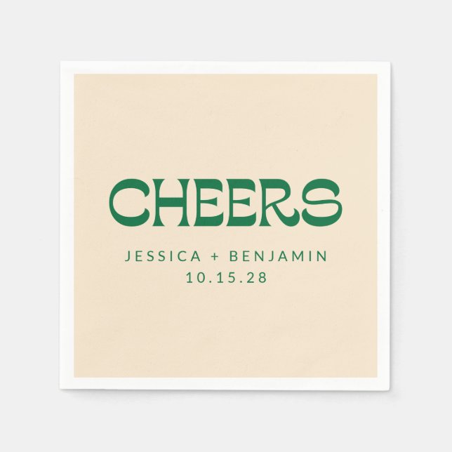 Custom Cheers Green Art Deco Chic Modern Wedding Napkin (Front)