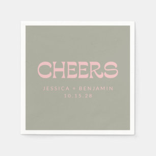 Custom Cheers Sage Green Pink Chic Modern Wedding Napkin