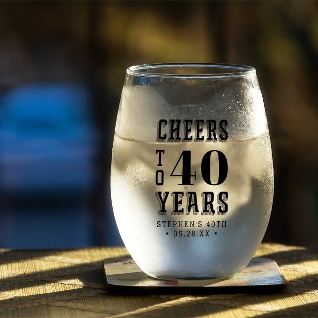Custom Cheers to 40 Years | Any Milestone Birthday Stemless Wine Glass (Creator Uploaded)