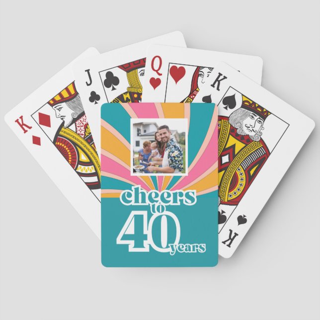 Custom Cheers to 40 years, retro 40th bday Playing Cards (Back)