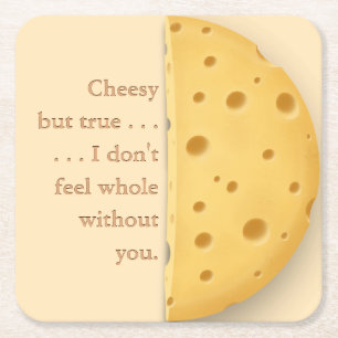 Custom Cheesy Message Trompe L'oeil Swiss Cheese Square Paper Coaster