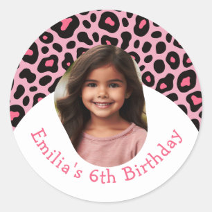 Custom Cheetah Birthday Party Favours Any Age  Classic Round Sticker