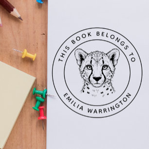 Custom Cheetah This Book Belongs To Kid's Name Self-inking Stamp