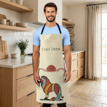 Custom Chef Name Lion Boho Mid Century BBQ Gift
