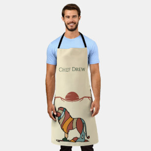 Custom Chef Name Lion Boho Mid Century BBQ Gift Apron