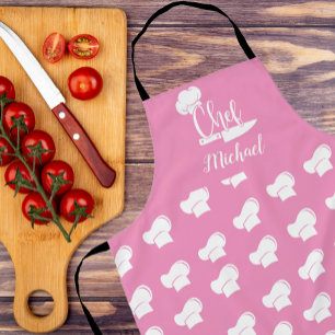 Custom Chef with Name Pink & White Chef Hat Apron