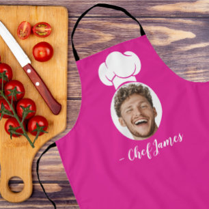 Custom Chef with Photo & Name Cooking Gift Pink Apron