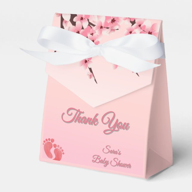  Custom Cherry Blossom Baby Shower Thank You Favour Box (Front Side)