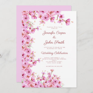 Custom Cherry Blossom Sakura Pink Floral Wedding Invitation