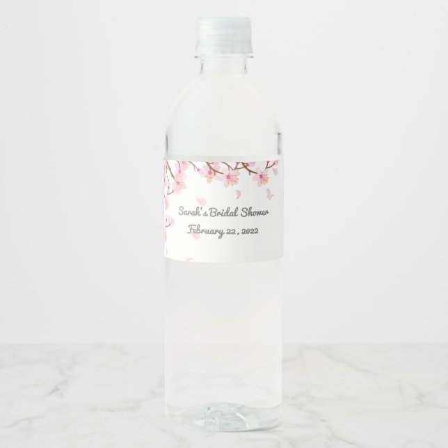 Custom Cherry Blossom Theme  Water Bottle Label (Front)