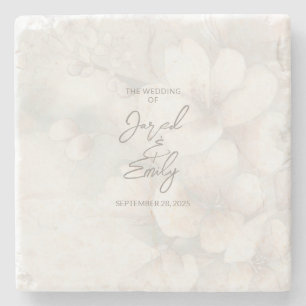 Custom Cherry Blossom Wedding Stone Coaster