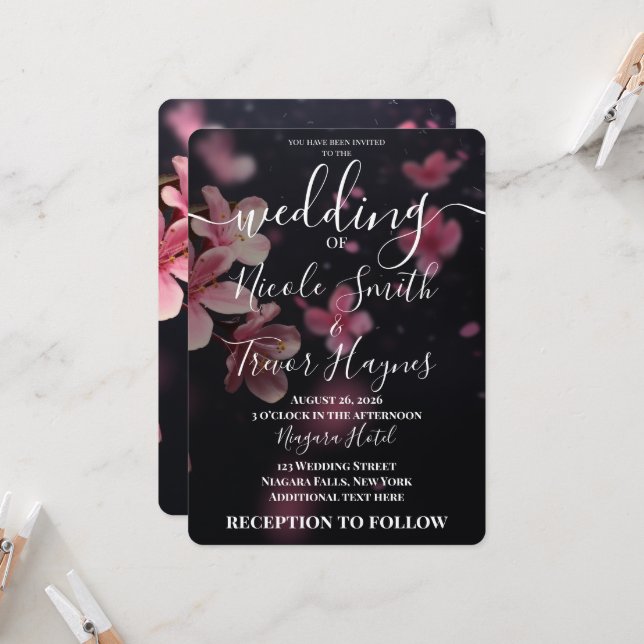 Custom Cherry Blossoms Wedding Invitation (Front/Back In Situ)