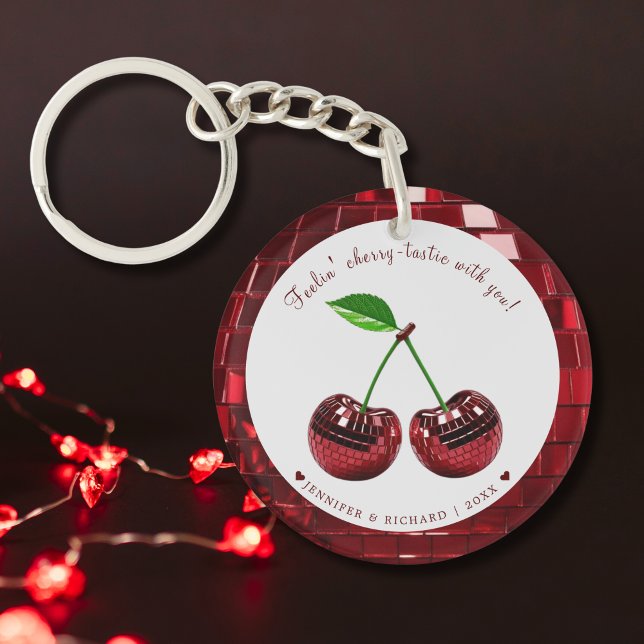 Custom Cherry Disco Ball Valentine's Day  Key Ring (Custom Cherry Disco Ball Valentine's Day Keychain)