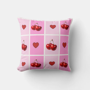 Custom Cherry Heart Chequerboard Pattern Cushion