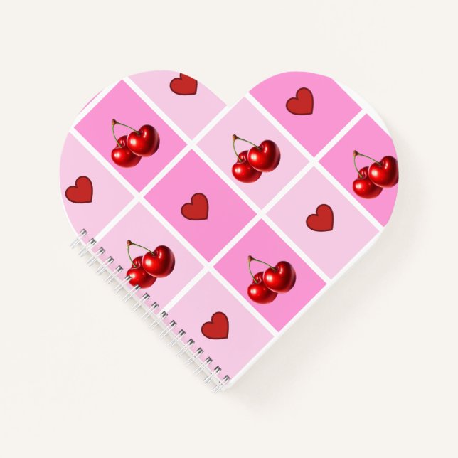 Custom Cherry Heart Chequerboard Pattern Notebook (Front)