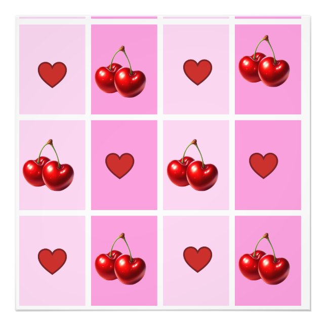 Custom Cherry Heart Chequerboard Pattern Photo Print (Front)